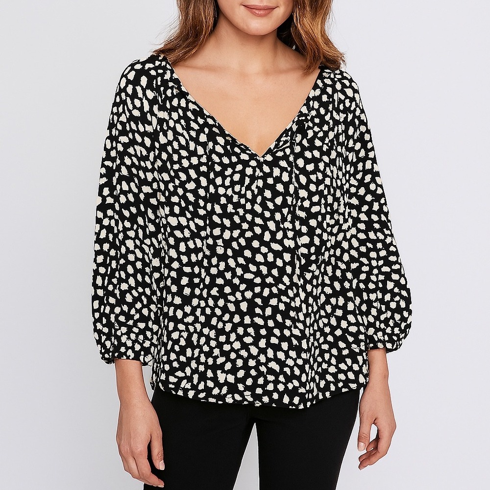 Diane von Furstenberg Abstract Print Blouse Sz 6 Black White‎ DVF Top
